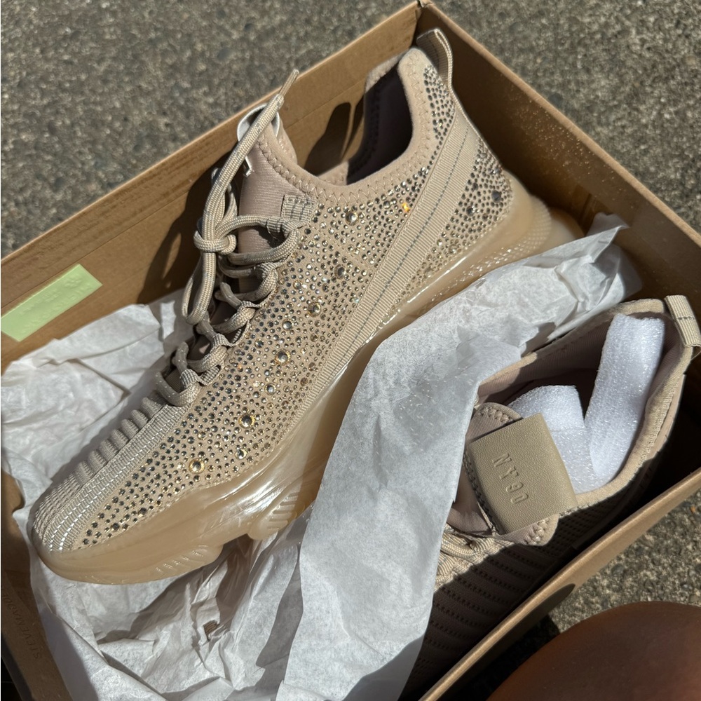 Steve Madden Tan Sneakers with Gold Accents